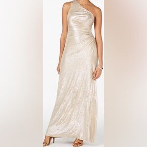 Never Worn Calvin Klein Gold One-Shoulder Dress Size 12
